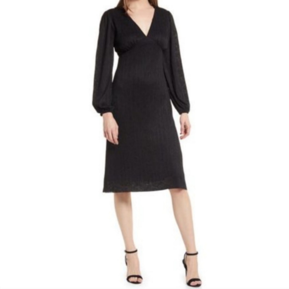 All In Favor Plissé Empire Waist Midi Dress